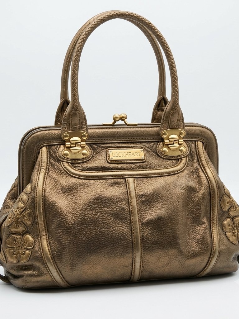 Collector's Rare Vintage Lockheart Metallic Bronze/Gold Pebble Leather Bag